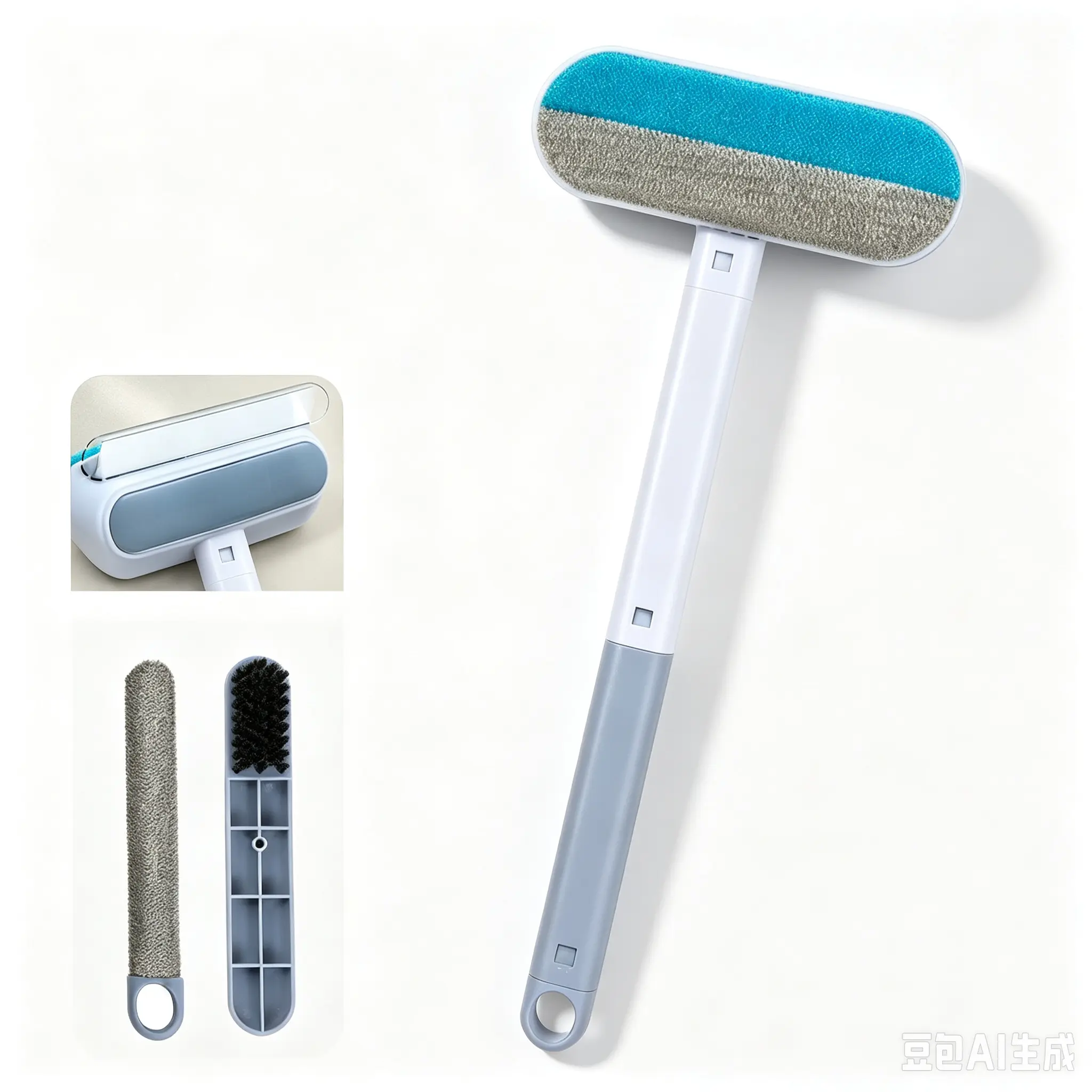 4-in-1 Pet Fur Remover - Universal Electrostatic Grooming Tools with 18.5cm x 45cm Ergonomic Adjustable Long Reach Handle, Reusable Convenient Solution for Dog, Cat, Rabbit Furniture, Carpet (Single Item)