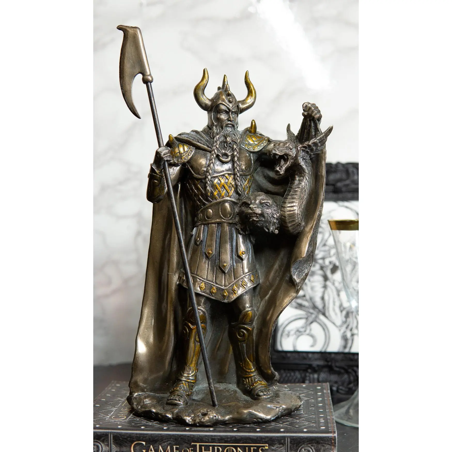 Ebros Norse Pagan God Loki Carrying Fenrir & Jörmungandr Serpent Statue 11.5"H