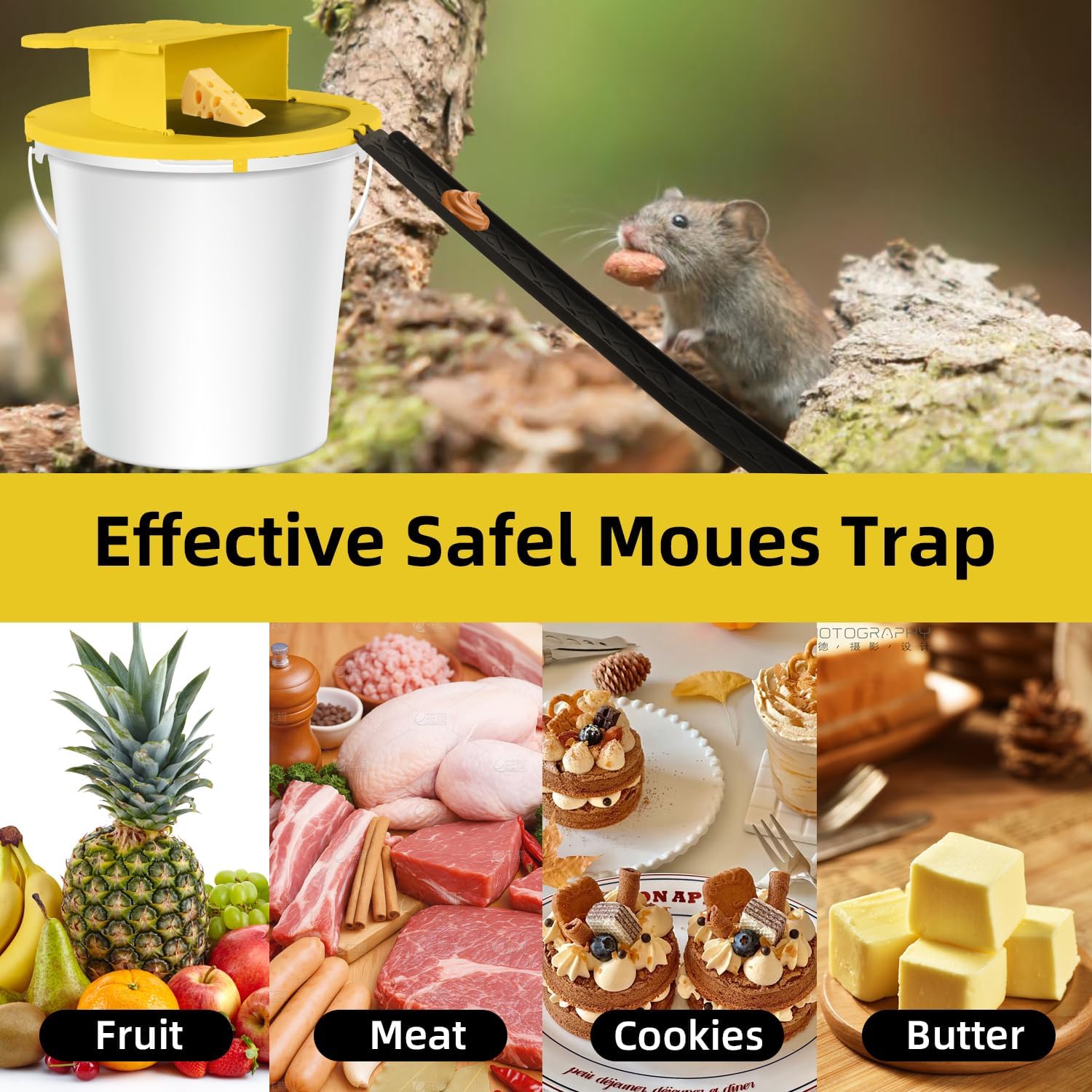 Mouse Trap Bucket - Mouse Traps Indoor for Home - Multi-Catch, Auto-Reset, Humane or Lethal Rat Trap - ABS Material - 5 Gallon Bucket Compatible-4pc