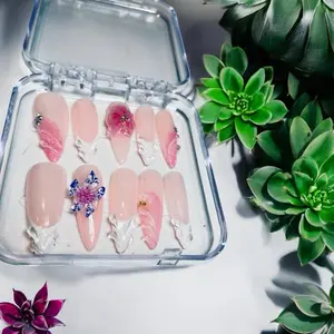 Flower Bomb 0022 - Pink Floral Design Nail Art in Clear Case with Succulent Background