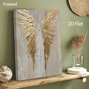 2D flat canvas poster featuring a 2D flat design of golden angel wings. This textured artwork can create a 3D effect. It is perfect for modern home decor and makes an excellent gift for Halloween and Christmas. Ideal for decoration