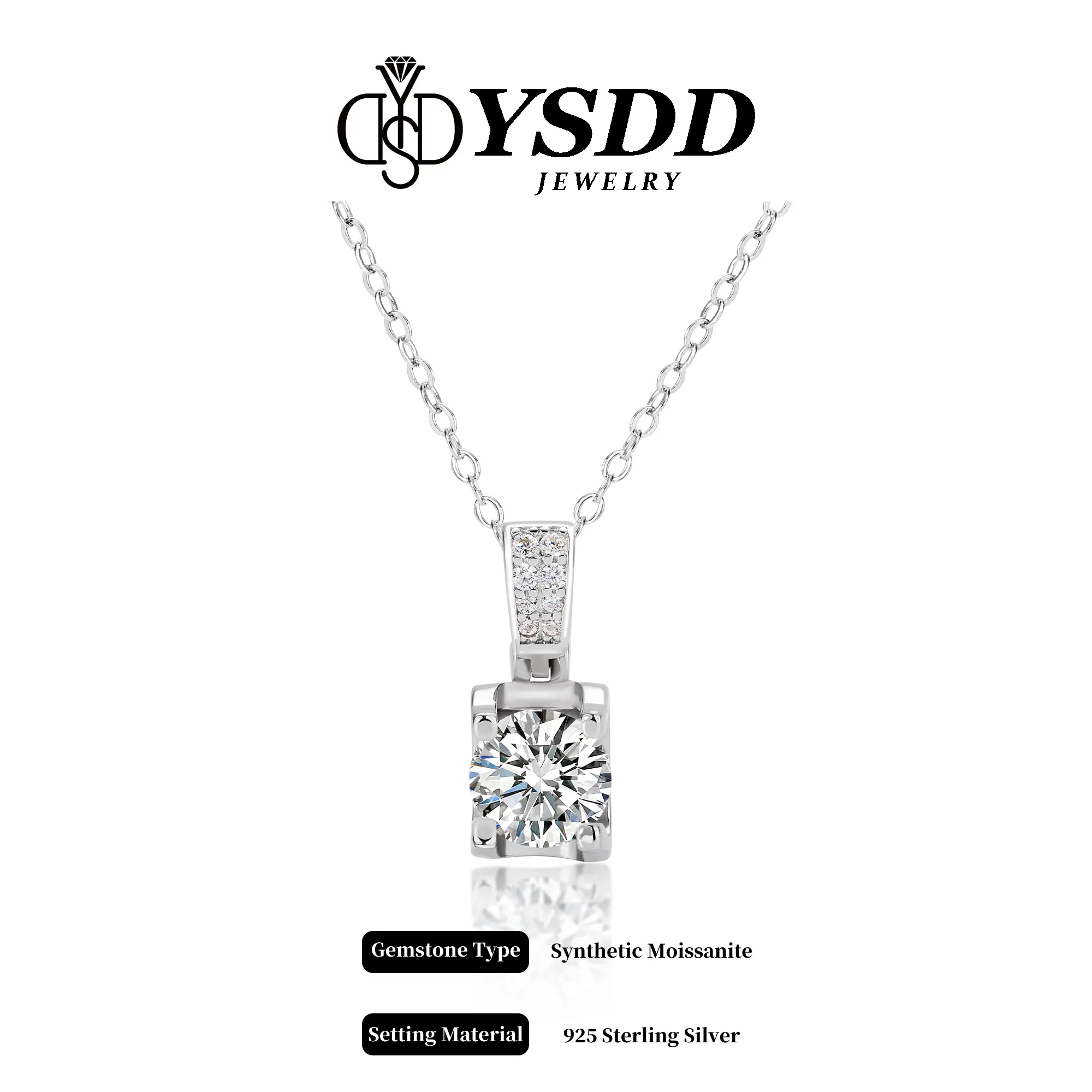 【#22 Classic】4-Prong Solitaire Brilliant Floating Synthetic Moissanite Necklace in 925 Sterling Silver Office Wear Special Event