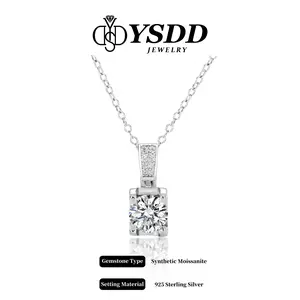 【#22 Classic】4-Prong Solitaire Brilliant Floating Synthetic Moissanite Necklace in 925 Sterling Silver Office Wear Special Event