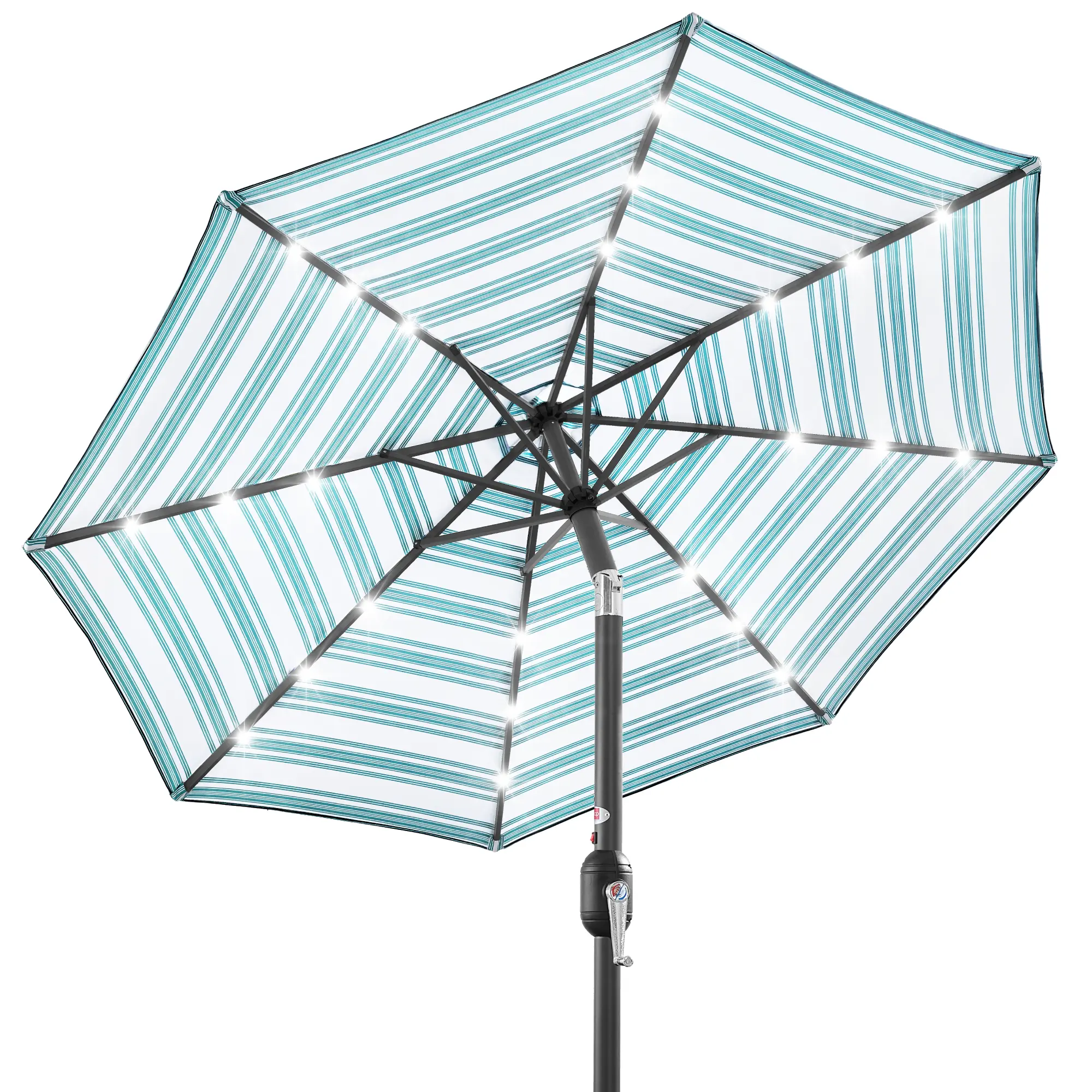 Best Choice Products 10ft Solar LED Lighted Striped Patio Umbrella w/ Crank, Tilt, Push Button, 6 Ribs