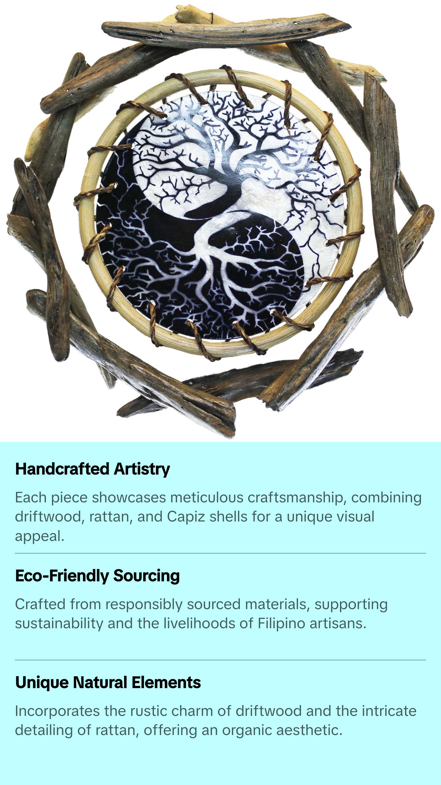 YIN-YANG TREE OF LIFE - Driftwood Rattan Capiz Laminated Wall Decor