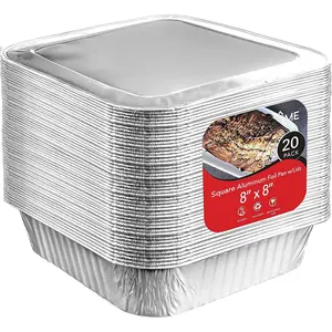 8x8 Foil Pans with  (20 Pack) 8 Inch Square  Pans with Covers -Disposable  Containers  for Baking Cake, Cooking, Heating, Storing, Prepping