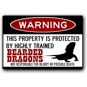 Bearded Dragons Sign,Funny Metal Signs,Bearded Dragon Accessories,Lizard Warning Sign Aluminum Metal Sign 8 X 12 Inches