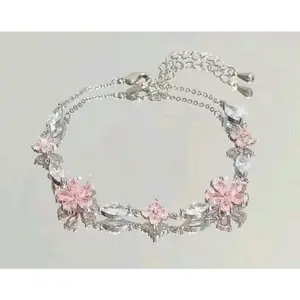 Silver Bracelet - Pink Blossom Flower