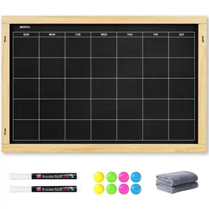 2-in-1 Double-Sided  Chalkboard 24"x16", Chalk Calendar Board & Large Blackboard for Kitchen &  Decor, Schedule, Menu, -to-School  - Hanging Chalk Board with 2 Liquid Pens,