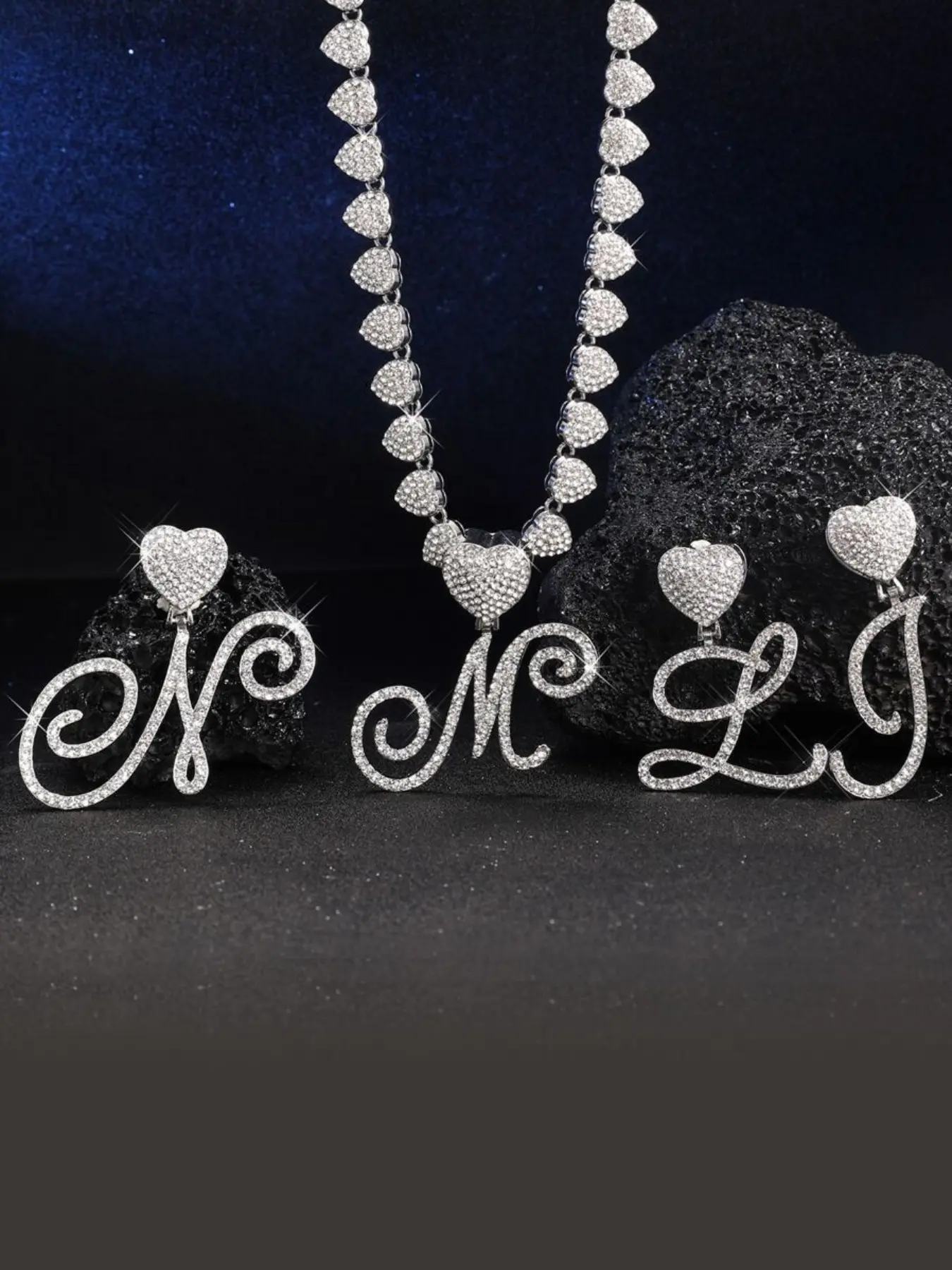 Water Drill Heart Pendant Necklace, Cuban Hip Hop Jewelry, Personalized Alphabet Letters Design, Perfect for Evening Parties, Initial Letter Necklace, Rhinestone Necklace