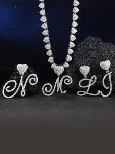 Water Drill Heart Pendant Necklace, Cuban Hip Hop Jewelry, Personalized Alphabet Letters Design, Perfect for Evening Parties, Initial Letter Necklace, Rhinestone Necklace