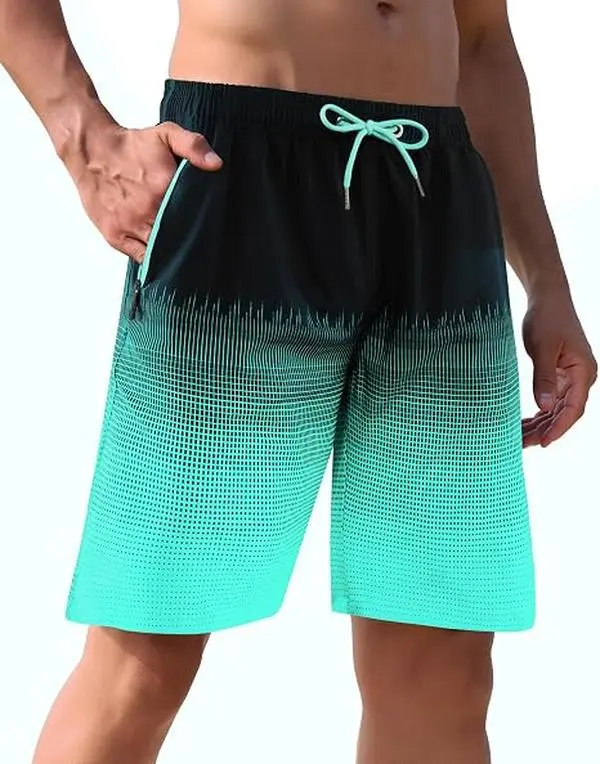 APTRO Men's 9" Quick-Dry Anti-UV Swimming Trunks, 2-Tone Gradient Plaid, Adjustable Drawcord, Zipper Pockets, Mesh Liner, Big & Tall for Beach Pool