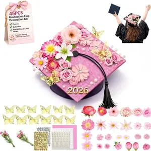 45 count  Graduation Cap Decoration Kit - DIY Accessory Set with  Butterfly Artificial  Letters &  Stickers Glitter Paper, Personalized Grad Hat Decor for Ceremony Photos