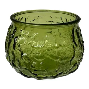 Green Crinkle Glass Bowl/Vase Vintage 1960's E O Brody Co