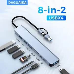 8-in-1 USB Hub C-type To 4K HDTV Adapter With 3937.01inch RJ45 SDTF Card Reader Fast Charger, Suitable For MacBook Laptops And Windows Laptops