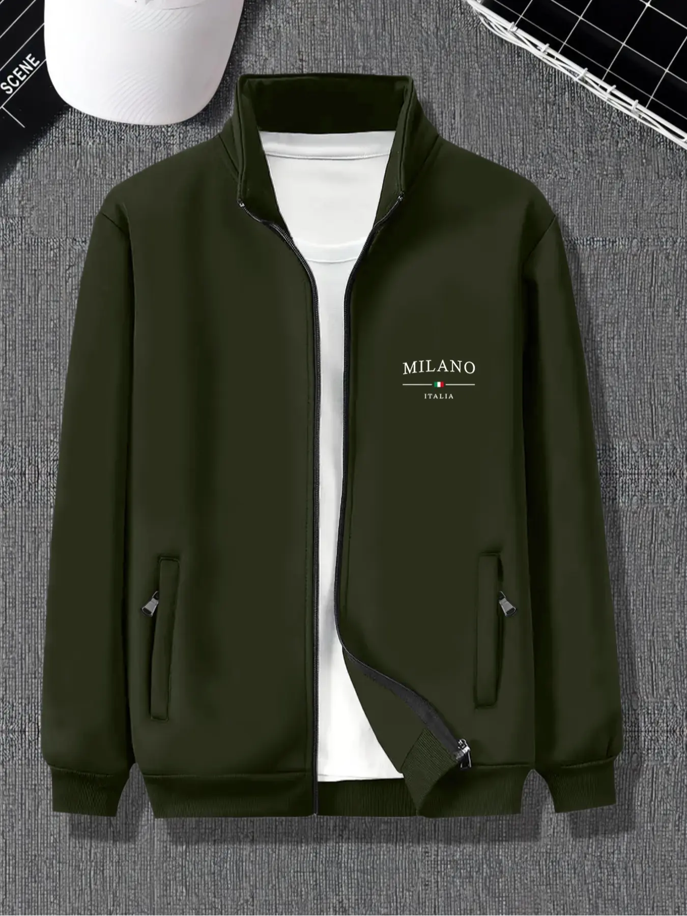 Men's Bomber Jacket, Lightweight Flight Jacket with Letter Print, Casual Outdoor Fall & Winter Coat, Fitted Transition Jacket
