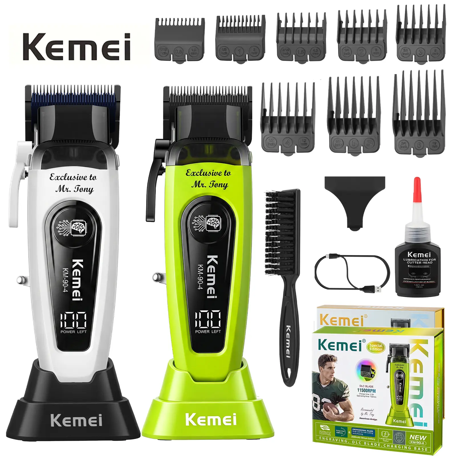 KEMEI KM-90-4 Professional Hair Clippers for Men, Cordless/Corded Barber Trimmer, 3 Color Options, LED Display, USB Rechargeable Hair & Beard Trimmer