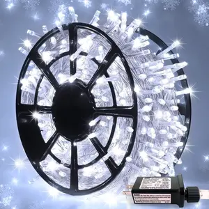 500 LED Lights, 8 Modes 163ft Waterproof Christmas Lights Outdoor Plug in with Remote Control, Clear Wire Christmas String Lights for Tree Outside Yard Wedding Decorations