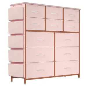 12 Drawer Dresser Fabric Storage Cabinet Pink Space Saving Organizer for Bedroom Living Room Modern Furniture by Designer