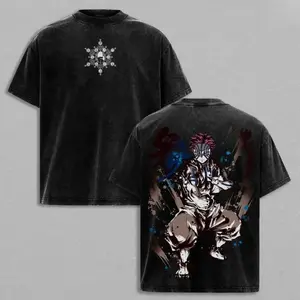 Akaza Upper Rank 3 Graphic Tee, Vintage Washed Oversized Shirt, Manga Villain Demon Slayer Cotton T-Shirt Demon Slayer merchandise Inkjet printed T-shirts