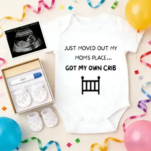 Cotton Baby Bodysuit Just Moved Out My Moms Place Got My Own Crib Print 100% Pure Cotton Non-Irritating Snap Closure Breathable Stretchy Perfect For Gifting & Everyday