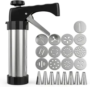 Cookie Press Gun Kit - 21-Piece Stainless Steel Cookie Maker with 13 Discs & 8 Tips |   Easy Squeeze for Butter Cookies, Cake Decorating |   Ideal Holiday Baking & Gift for Home Bakers