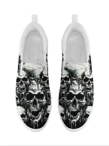 Men's Gothic Skull Print Slip-on Sneakers, Punk Rock Streetwear Comfortable Fashion Sneakers for Men, Gym Training Sport Walking Shoes for All Seasons, Boy