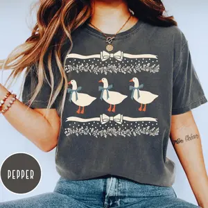 Comfort Colors 1980s Blue Ribbon Goose With Hearts Ugly Shirt, Vintage Original Shirt Bows and Adorable Doodle Hearts Animal Lover Shirt, Duck Shirt