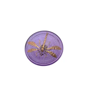 Czech Glass Dragonfly Button 31mm - Purple Lavender with Gold Foil Inlay
