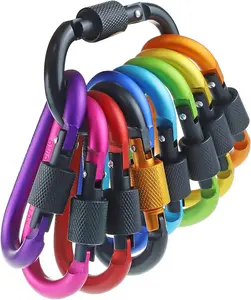 10 Pack Aluminum D Ring Key Rings Hiking Clips Locking Carabiner for Hiking Camping Fishing and Outdoor Use，Clips with Screw Gate Multicolored IEBUOBO