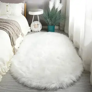 Modern Solid Color Oval Shaped Soft Fluffy Rug, 1 Count Non-slip Faux Fur Bedroom Floor Carpet, Birthday Gift Ideas, Summer Decor, Home Decor Rugs