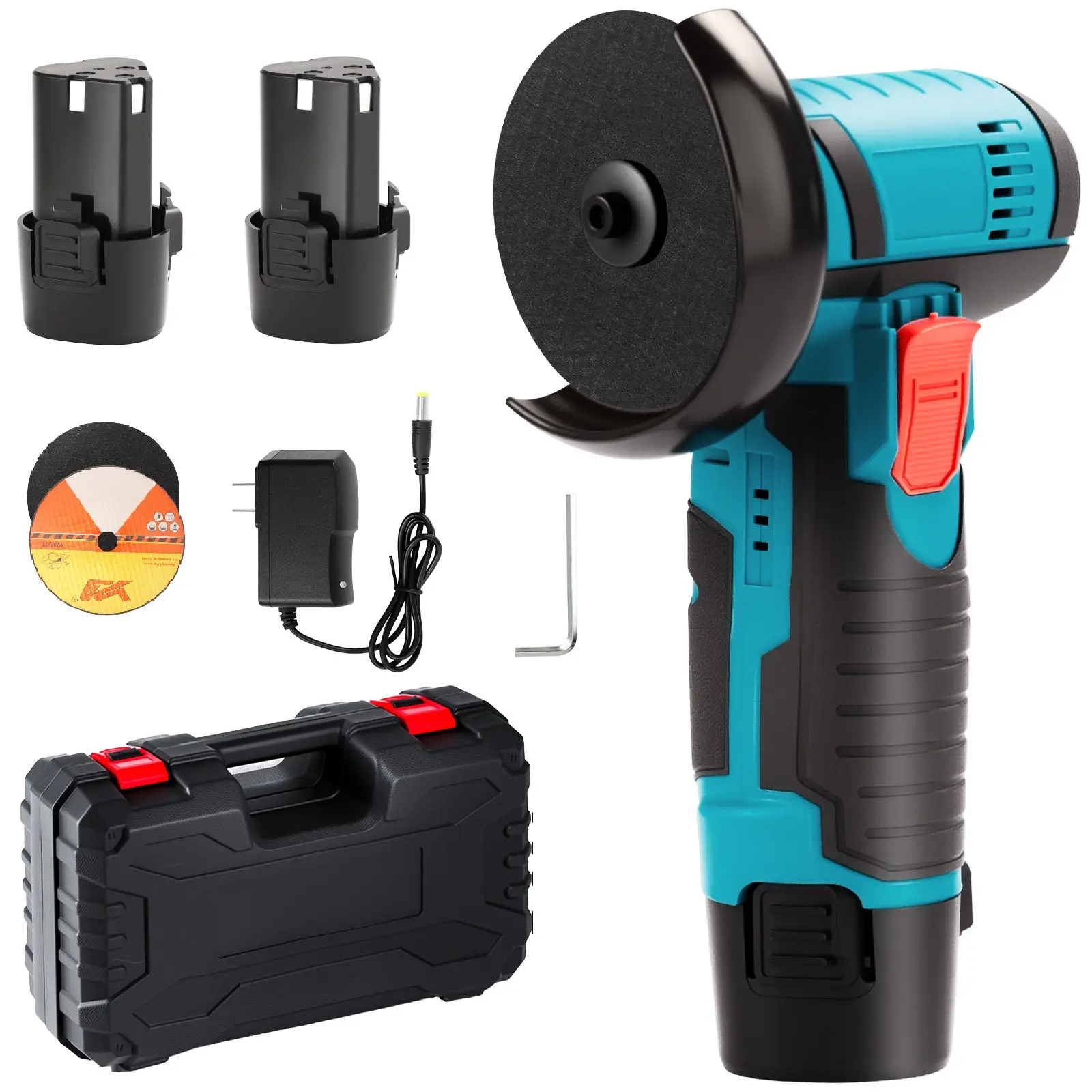 Cordless Angle Grinder Tool, 19500RPM Mini Cutting Machine, with 2 Pieces Batteries, 12V Wireless Electric Angle Grinder Tool, Suitable for Metal and
