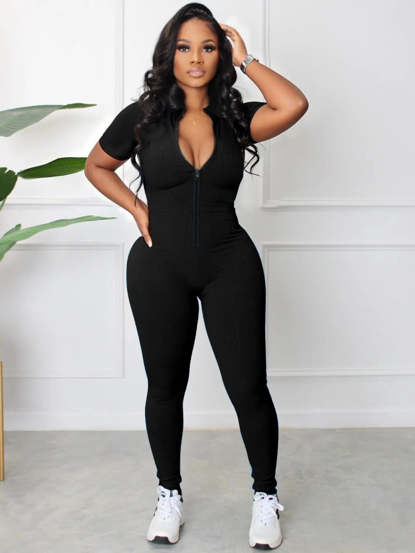 Casual Fashion Spring Summer Slim Fit Zipper Plaid Womenswear Jumpsuit, Women's Comfortable Fitted One-Piece, Perfect for Daily Wear