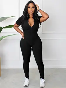 Casual Fashion Spring Summer Slim Fit Zipper Plaid Womenswear Jumpsuit, Women's Comfortable Fitted One-Piece, Perfect for Daily Wear