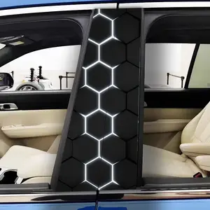 Pack of 2 Black and White Honeycomb Technology Art Deco Car Stickers, Car Decals - Self-Adhesive Removable PVC B-Pillar Protector, Scratch Resistant Window Stickers, Easy to Peel and Paste for Vehicle Customization, Vehicle Decoration, Graphic Desig