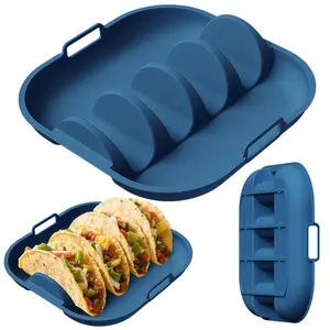 Reusable Silicone Taco Holder Tray Set with Handle, Kitchen Cooking Accessories, Kitchen Oven Safe Baking Rack, Dishwasher & Microwave Safe, Party Taco Stand