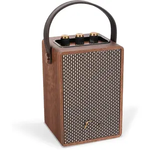 Andle  Retro  Speaker with Vegan Leather Handle | Portable Speaker with Smartphone Connection | USB & AUX Input | Stylish Brown  Exterior