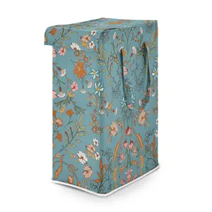 Sweet Jojo Designs Laundry Hamper (Blue Boho Wildflower Vintage Floral) for Girls, Foldable Dirty Clothes Basket with Handles for Baby Nursery, Kids Bedroom, Teen Bathroom (Bohemian, Farmhouse Flower)