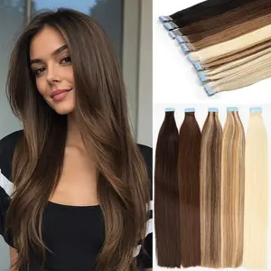 MRS HAIR 12-24 Inch Straight Mini Tape In Human Hair Extensions 100% Remy Skin Weft Adhesive Tape Ins Human Hair Tiny Interface Natural shades 10pcs
