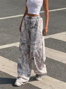 Vintage Street Style Aesthetic Loose-Fitting Camo Print Women's Knit Trousers, Comfortable All Seasons Joggers with Elastic Waistband, Pants, Boho Casual Pants, Camouflage Loose Pants