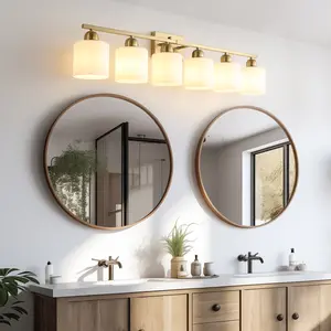 6 Light Gold Bathroom Vanity Light, Gold Bathroom Light Fixtures, 38" Modern Brushed Gold Vanity Lighting Fixtures for Bathroom Over Mior, Gold Sconces Wall Lighting for Bedroom Living Room