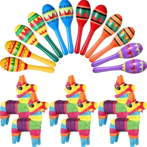 Hungdao 18 Pcs Mexican Fiesta Decor Include 12 Wooden Maracas Bulk 6Mini Donkey Piñatas Mexican Theme Decorations for Maracas Party Favors Adults Cinco De Mayo Party Props