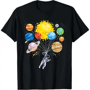 Cotton Graphic Tees Streetwear Gifts  Funny Astronaut Planet Space Solar System T-Shirt