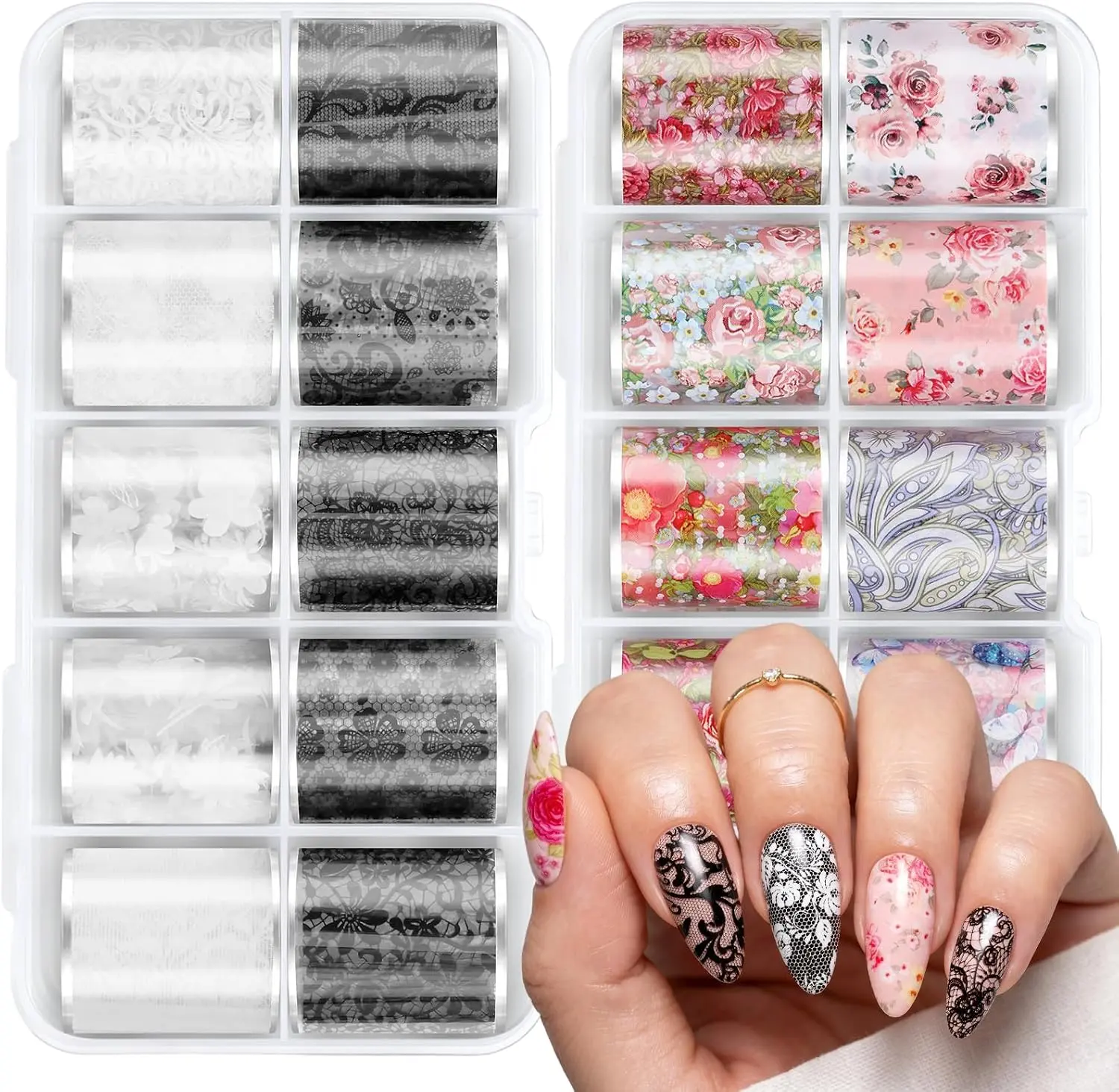 MelodySusie Lace Nail Foil 20 Rolls Nail Transfer Foil 1m Per Roll Holographic Nail Art Stickers Decals for DIY Acrylic Nails Manicure Wraps MelodySusie Lace Nail Foil 20 Rolls Nail Transfer Foil 1m Per Roll Holographic Nail Art Stickers Decals for DIY Acrylic Nails Manicure Wraps