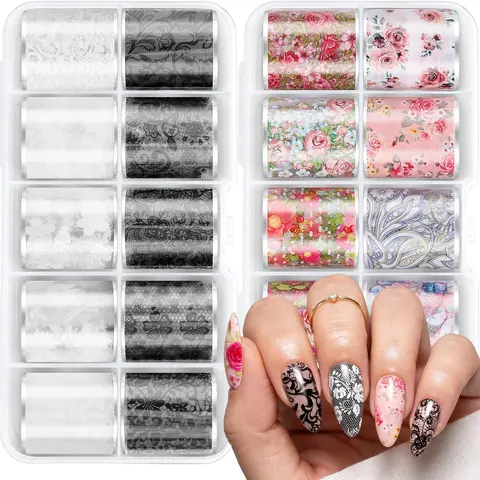 MelodySusie Lace Nail Foil 20 Rolls Nail Transfer Foil 1m Per Roll Holographic Nail Art Stickers Decals for DIY Acrylic Nails Manicure Wraps