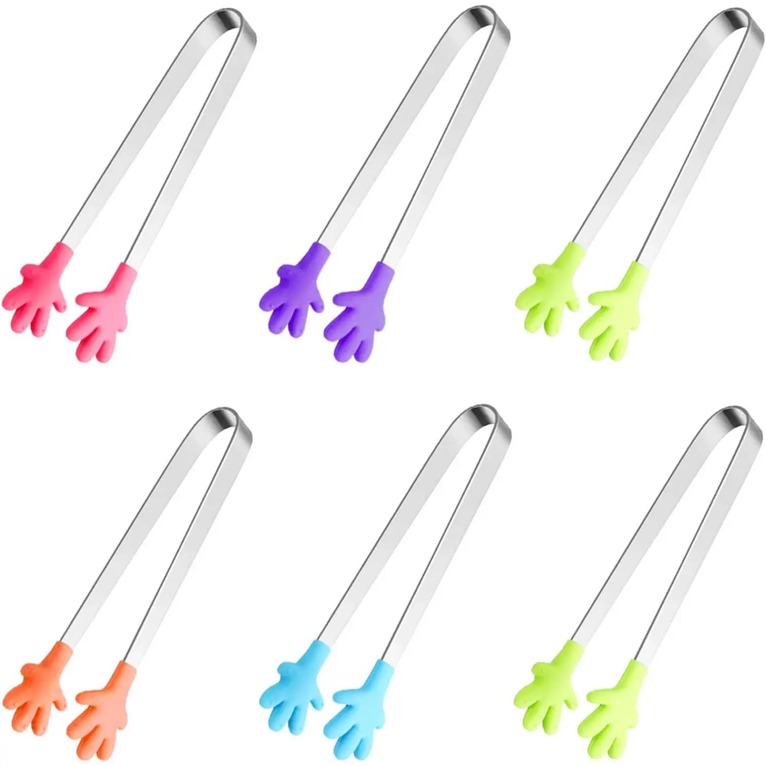 6 count Mini Tong, Hand Shape   Tongs, 5Inch  Tongs for Sugar Cubes, Serving , Colorful Kitchen Tongs  for  by
