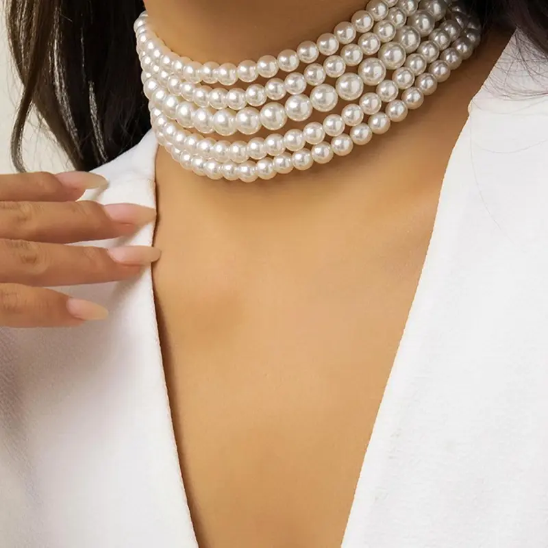 Faux Pearl Decor Choker Necklace, Elegant Women's Beaded Decorative Necklace Jewelry for Party, Daily Clothing Decor for Girl