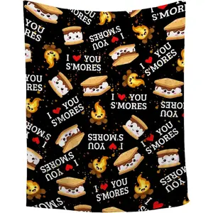 Cute S'Mores Throw Blanket,Marshmallow Cookie Blankets Gift Soft Cozy Plush Bedding Blanket,Fuzzy Flannel Fleece Blanket for Kids Adults Couch Sofa Camping 60*80in for adult