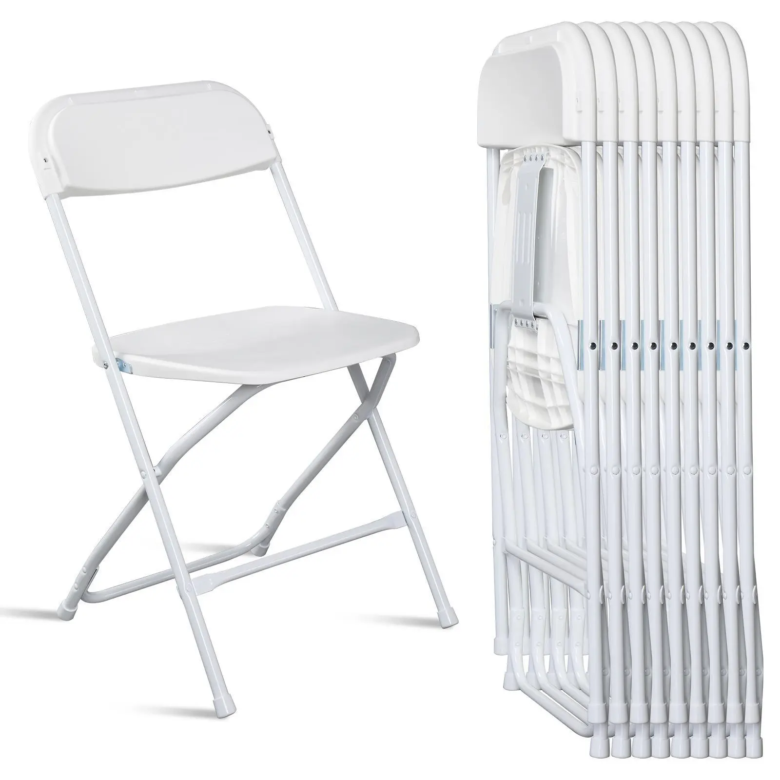 Karlhome 4/6/10 Pack Folding Chairs, White & Black, Steel Frame, 350lb Capacity, indoor/outdoor events, weddings, parties, gathering, Mother's Day Party Exclusive