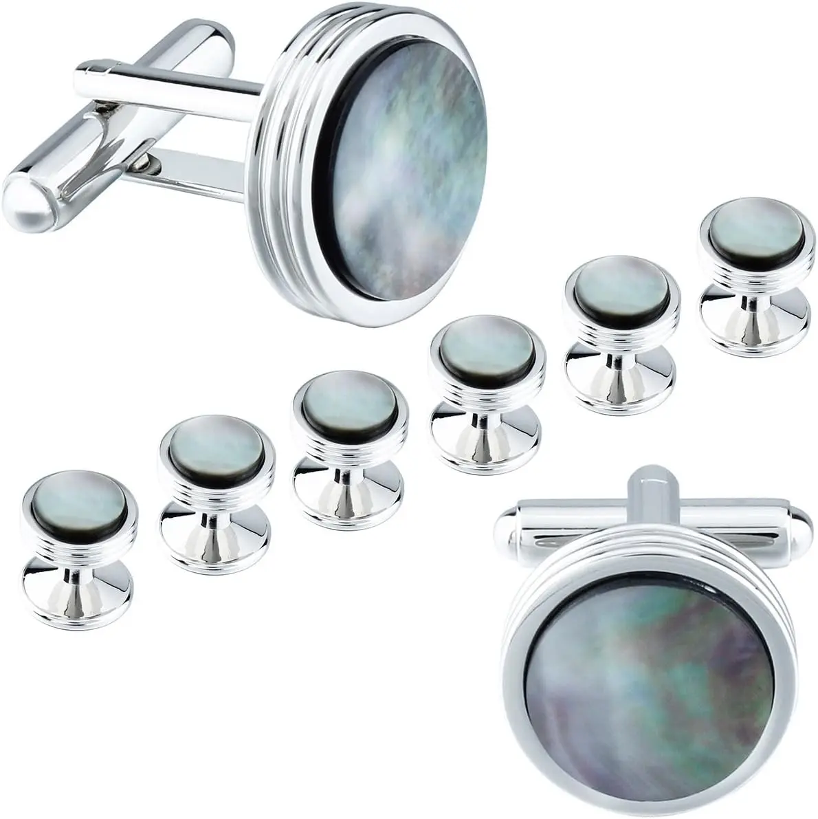 Mens Mother of Pearl Cufflinks and Studs Set for Tuxedo Shirt Studs for Men with a Gift Box(Gift)